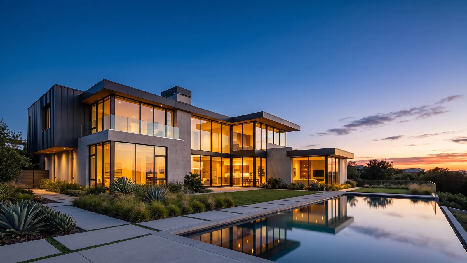 Luxury home exterior with a wide front porch and landscaped yard