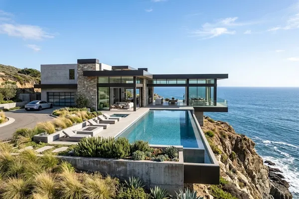 Bluffside estate exterior with ocean view